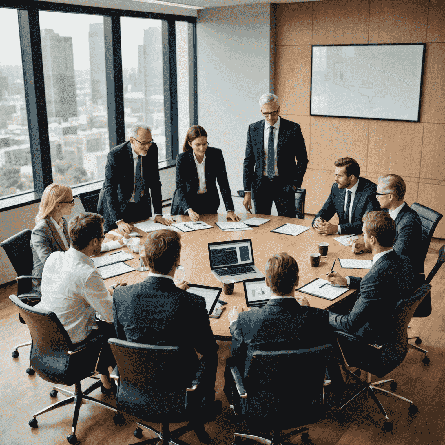 A team of business professionals discussing strategy around a conference table