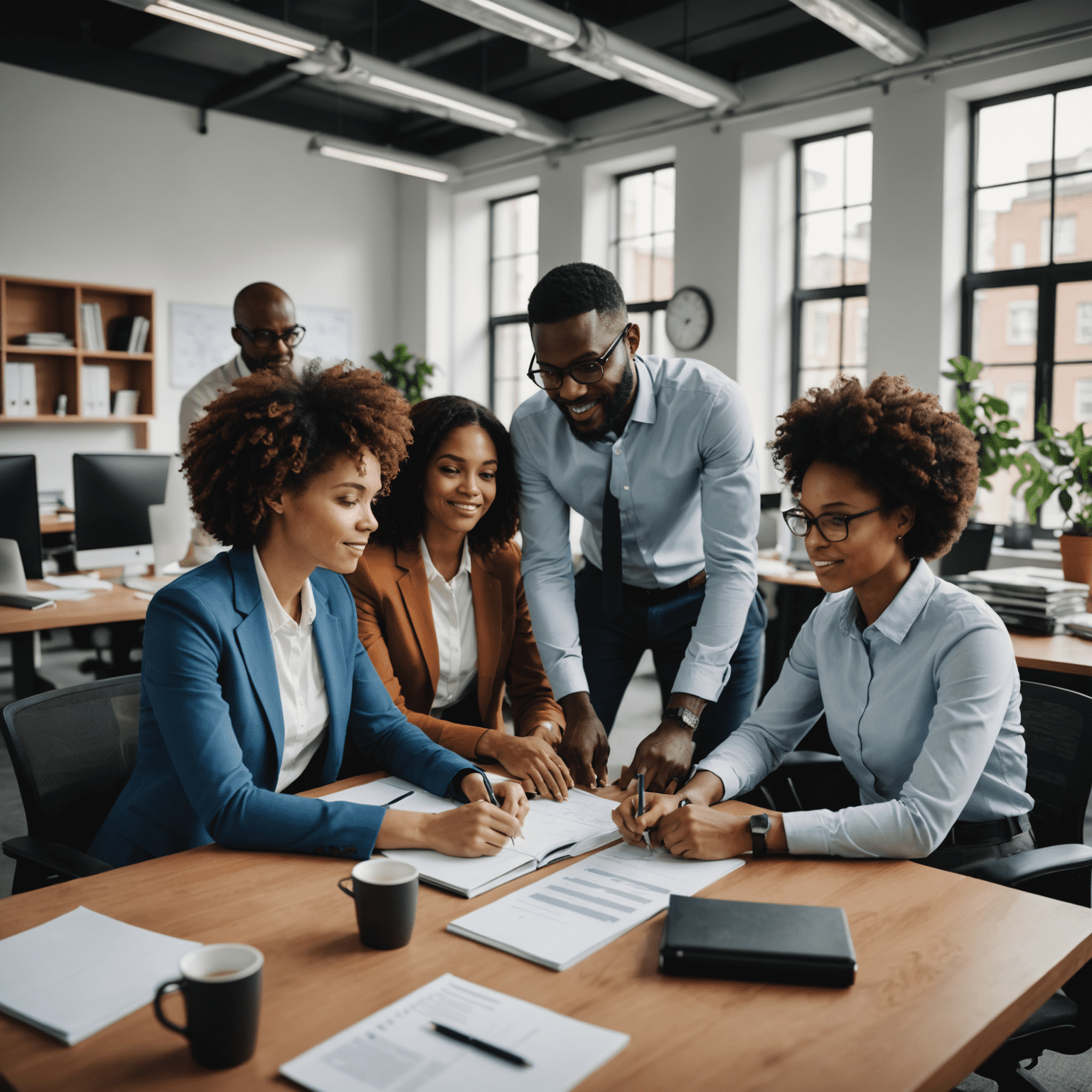 Diverse team of professionals collaborating in an office